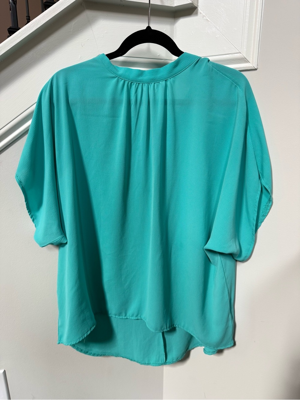 SHEIN Teal Short-Sleeve Rounded Hem Blouse